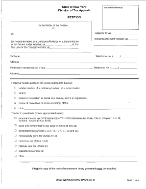 TA 10 Petition PDF Tax Appeals Tribunal Nysdta  Form