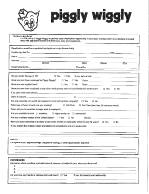 Job Application Piggly Wiggly  Form