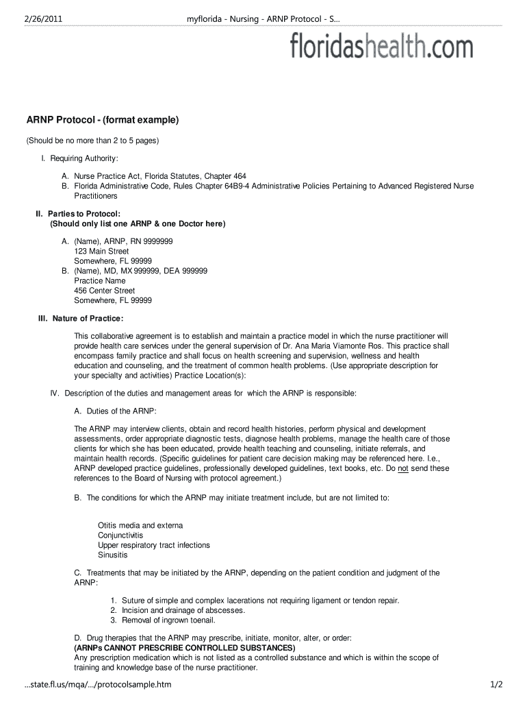 Nurse Practitioner Protocol Template  Form