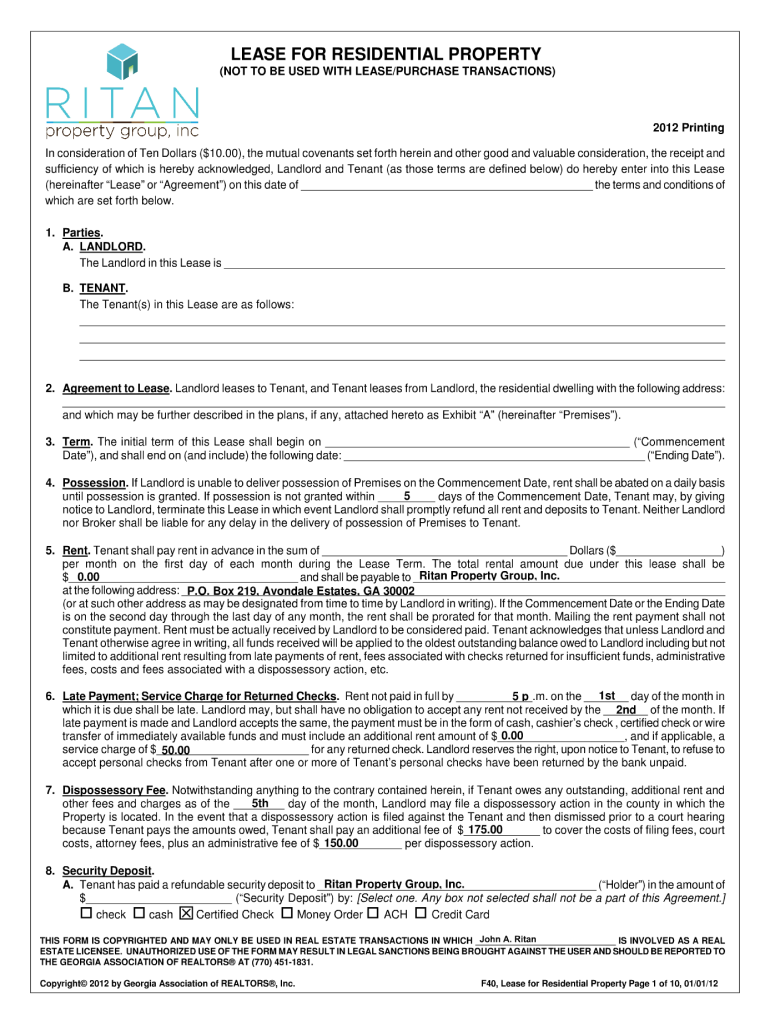 Ritan Lease  Form