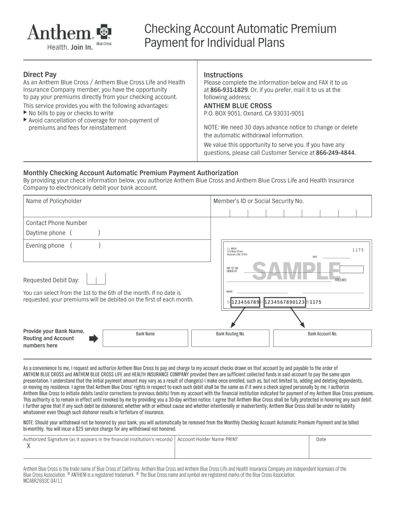 Get and Sign Anthem Mcabr2693c  Form 2011