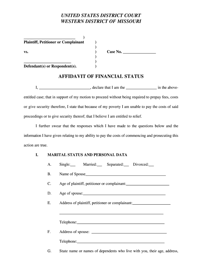 Affidavit of Financial Status Iowa  Form