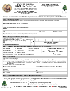 WOLFS 109a Vendor Form Sao State Wy