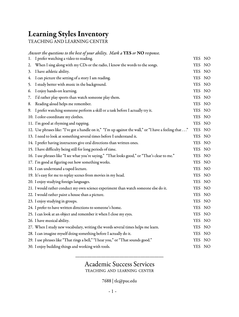  Learning Styles Inventory 2005-2024