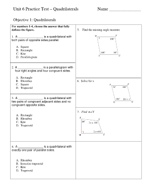 Quadrilateral Quiz Answer Key  Form