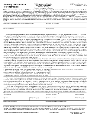 Warranty of Completion of Construction Hud 92544  Form