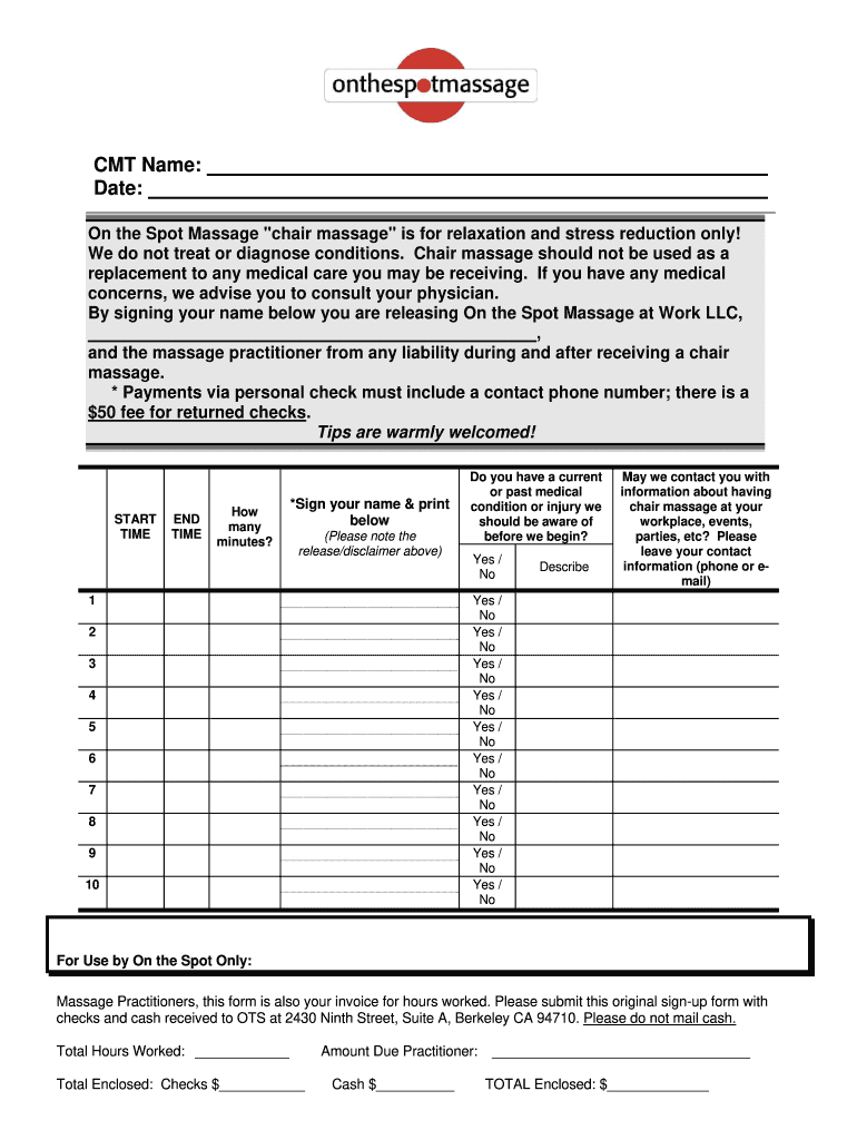 Chair Massage Sign Up Template  Form