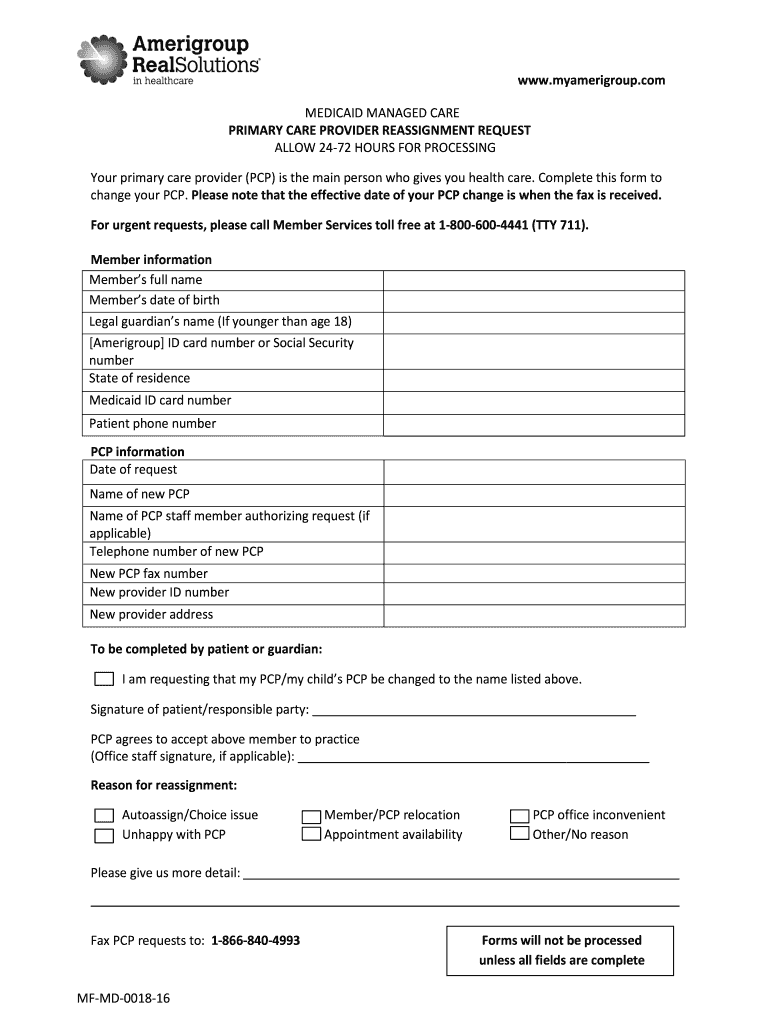 Amerigroup Pcp Change Form