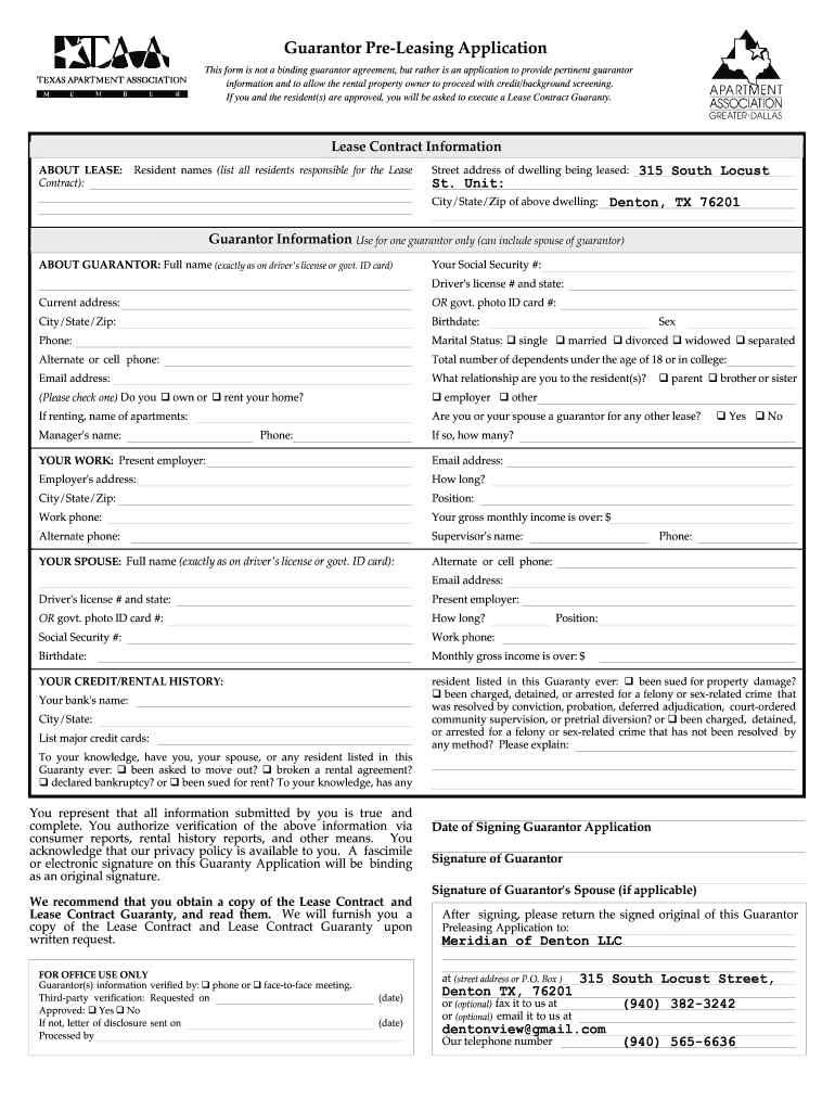 Pre Leasing Application  Form