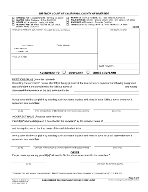 Amendment Complaint Riverside  Form