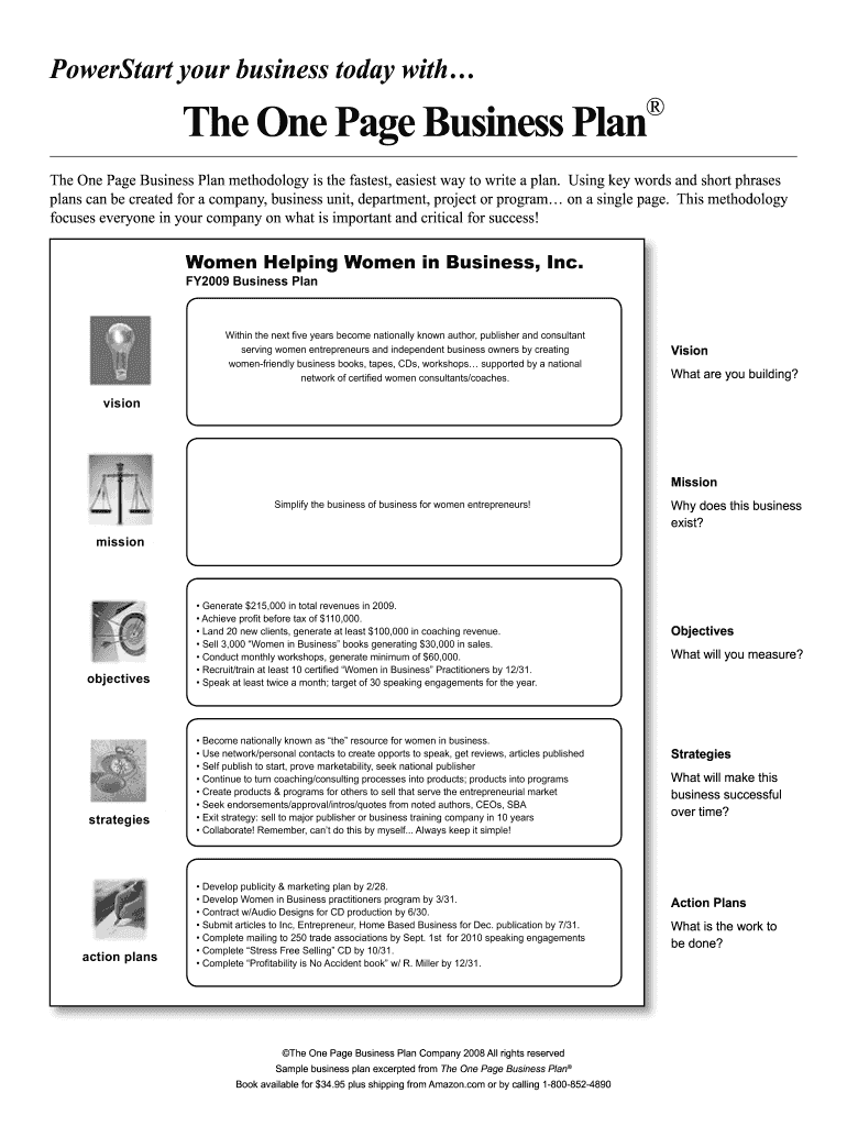 one page business plan sample pdf