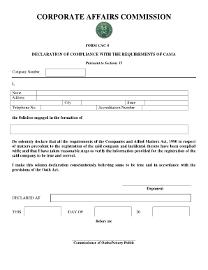Declaration of Compliance Cac  Form