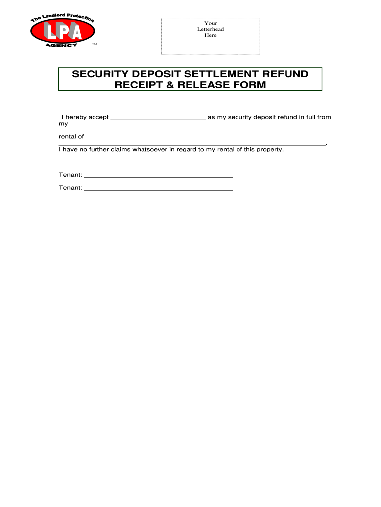 Security Deposit Refund Receipt  Form