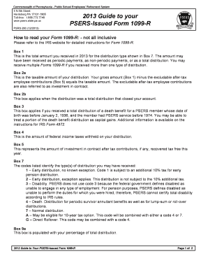  Guide to Your PSERS Issued Form 1099 R Psers State Pa 2013