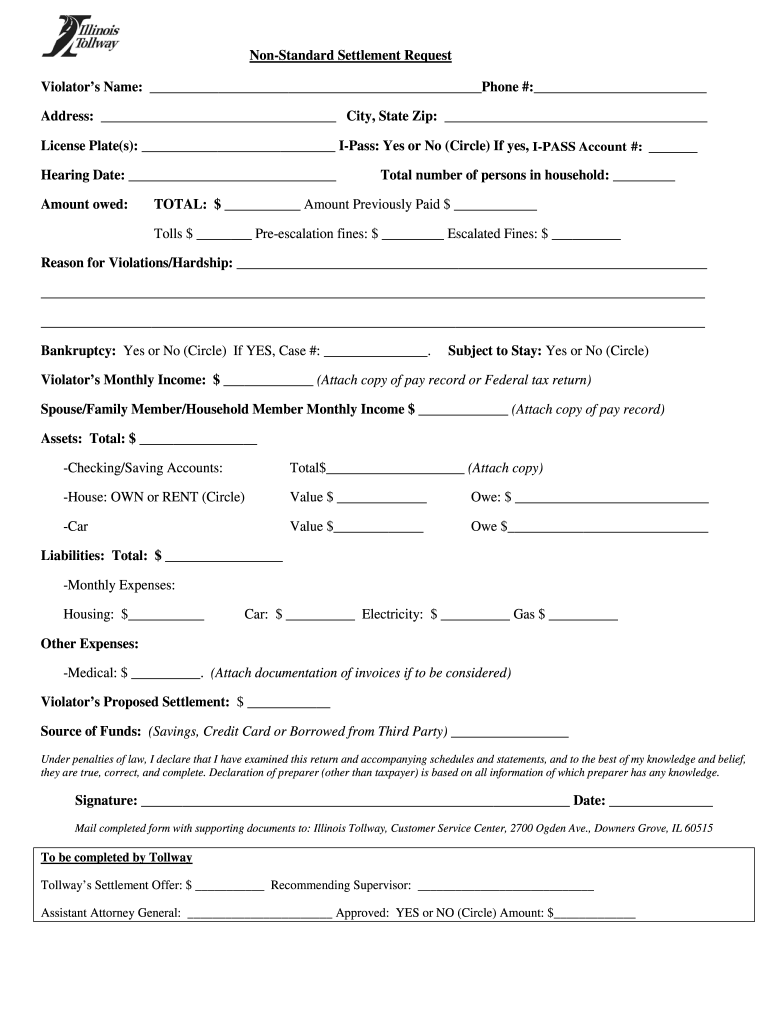 Illinois Tollway Payment Plan  Form