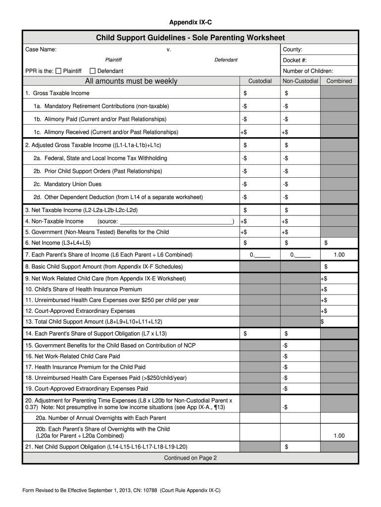 Nj Child Support Guidelines Sole Parenting Worksheet Fillable Form
