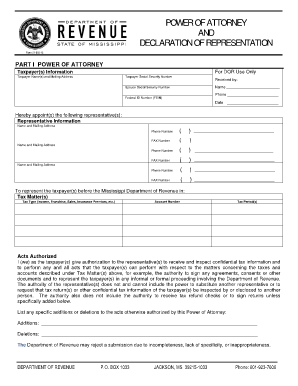 Mississippi Department of Revenue Power of Attorney  Form