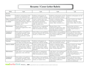 Rubric for Resume and Cover Letter  Form