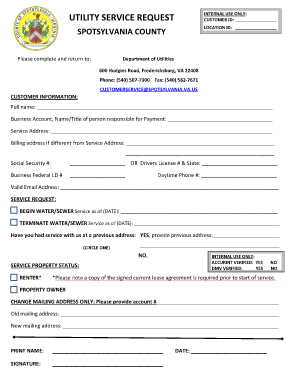 UTILITY SERVICE REQUEST Spotsylvania County  Form