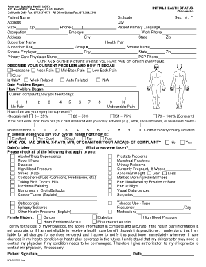 Initial Health Status Form