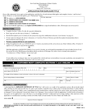  Application for Duplicate Title Department of Highway Safety and Dmv Ny 2015