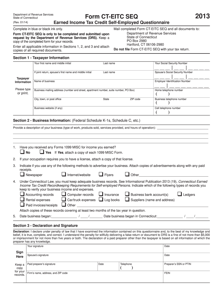 2014 Connecticut Form CT-EITC SEQ