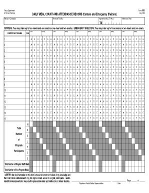 Daily Meal Count and Attendance Record  Form