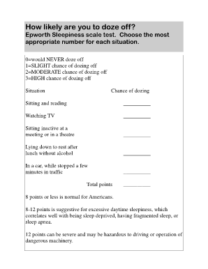 Epworth Sleepiness Scale  Form