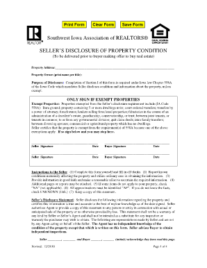 Sellers Property Condition Disclosure Statement IA PDF  Form