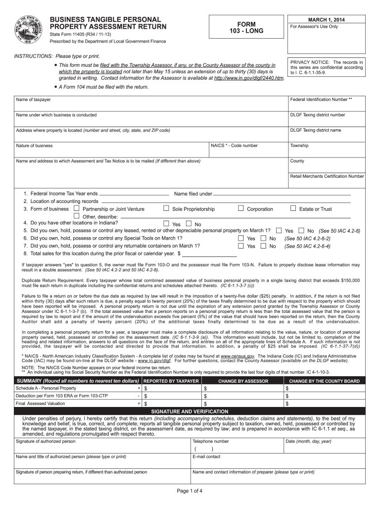 Form 103 Long  Hendricks County Government