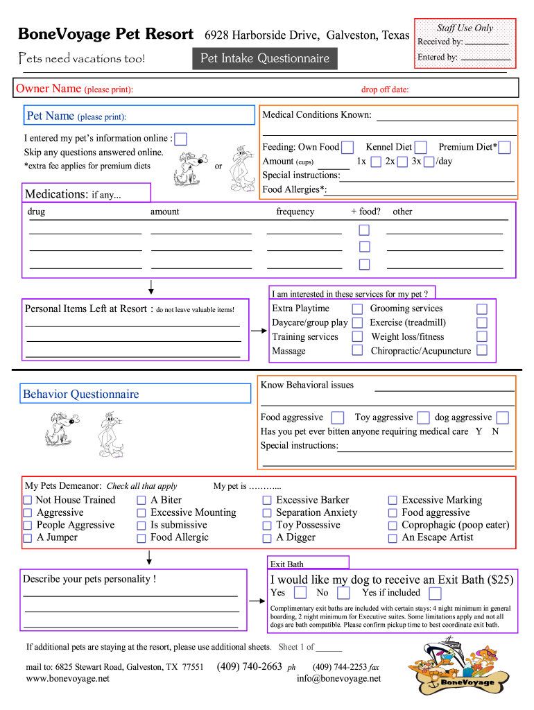 Bonevoyage Pet Resort  Form