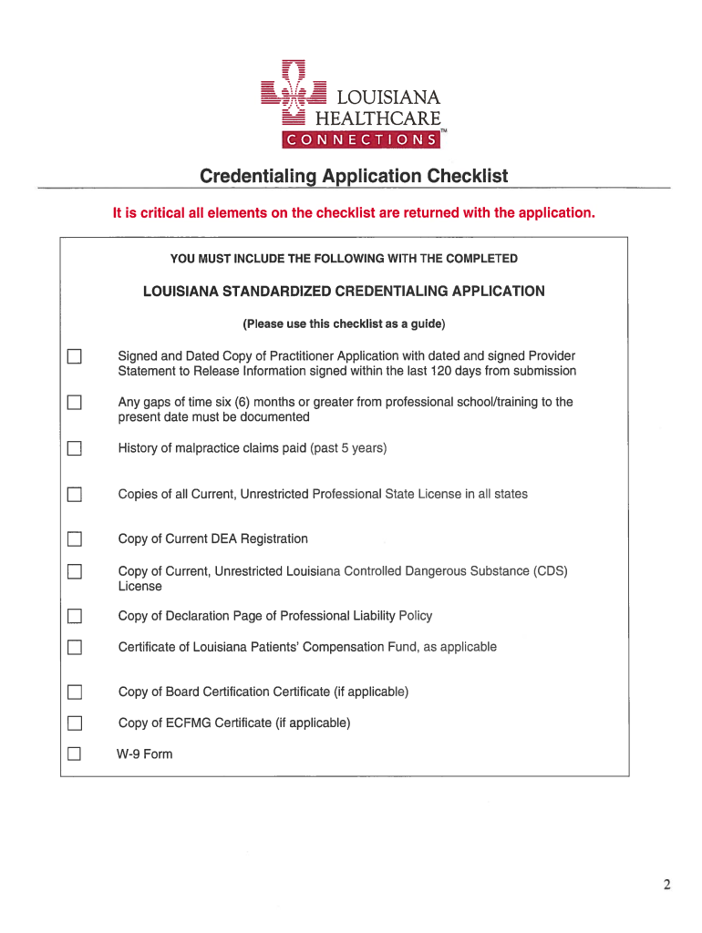 Old Louisiana Standardized Credentialing Application  Form