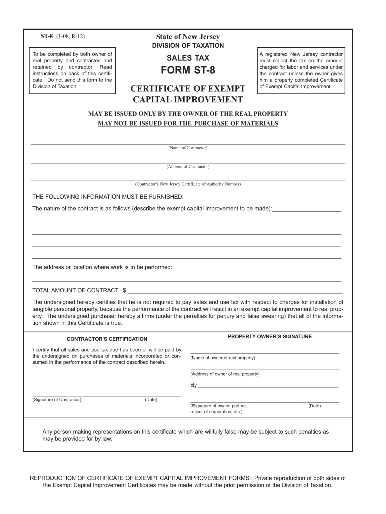  Form ST 124 212 Certificate of Capital Improvement ST124 2017