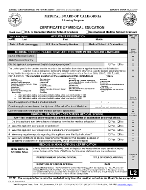 Certificate of Medical Education L2 the Medical Board of California Mbc Ca  Form