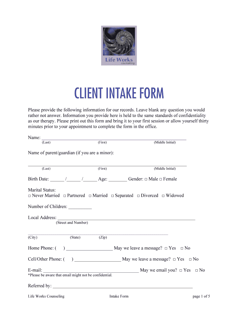 Intake Forms for Counseling