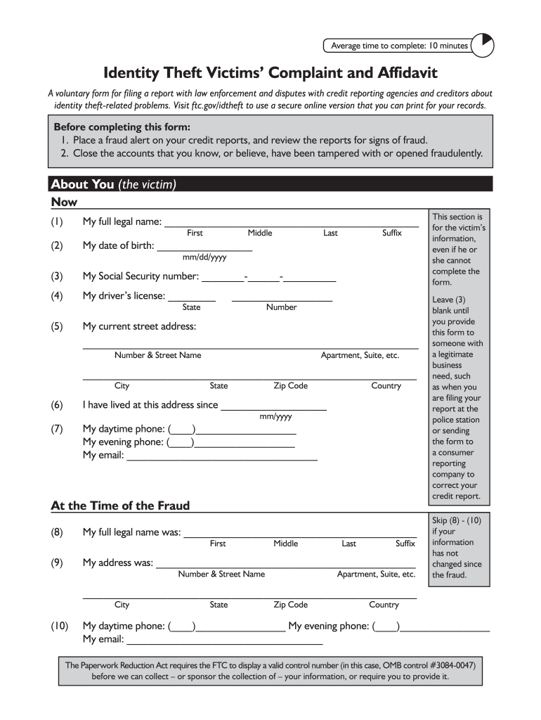 Identity Theft Affidavit Form