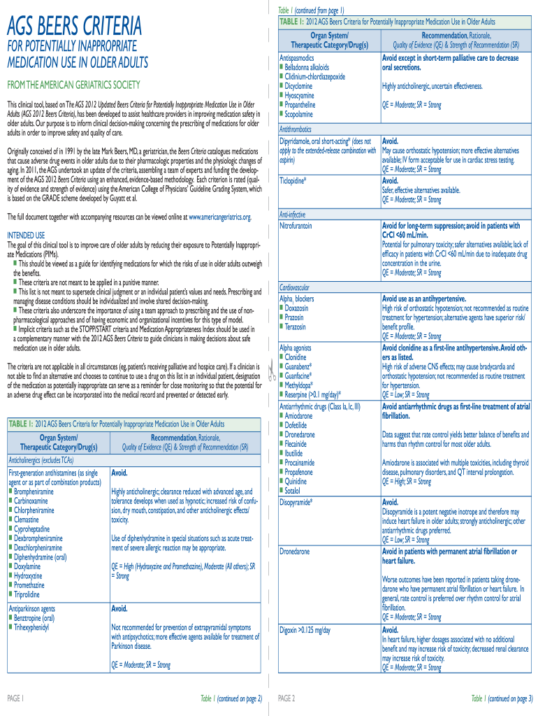 Beers Criteria Pocket Card  Form