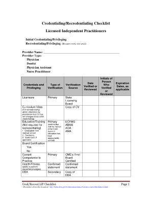 Hrsa Credentialing and Privileging Checklist  Form