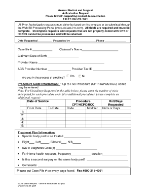 General Medical and Surgical  Form