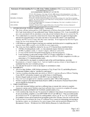  Statement of Understanding for Use with Army Tuition Assistance Form 2018-2024