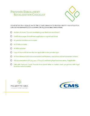 CMS 855 Enrollment Application Revalidation Palmetto GBA  Form