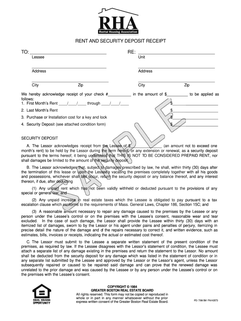 Rental Deposit Receipt  Form