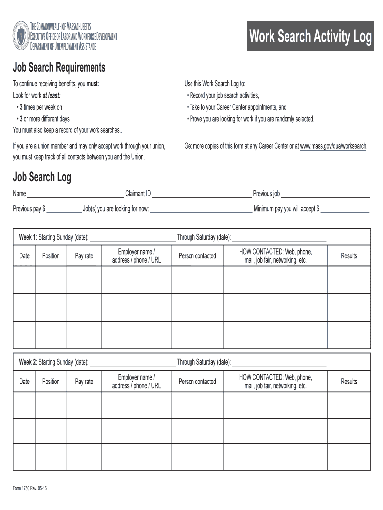 Unemployment Work Search Log  Form