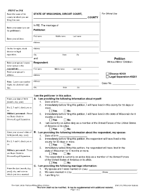 FA 4109 Petition Without Minor Children Wisconsin Court System Wicourts  Form