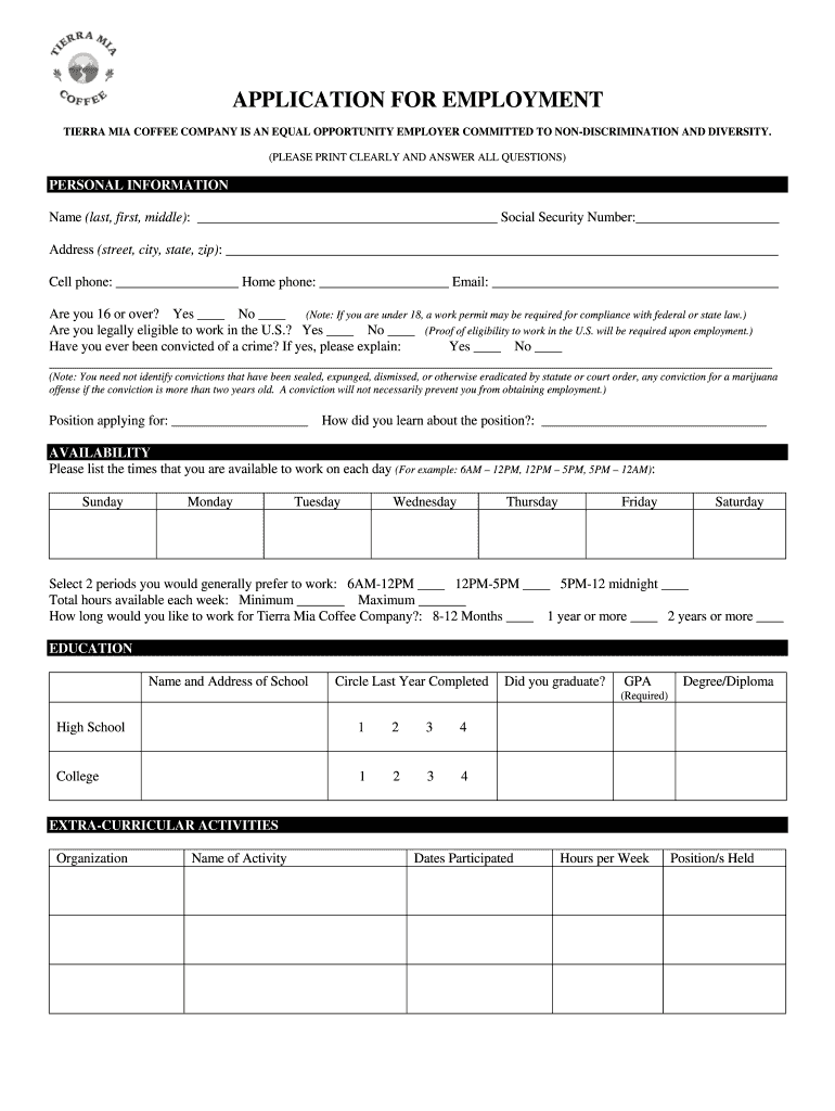 Tierra Mia Application  Form