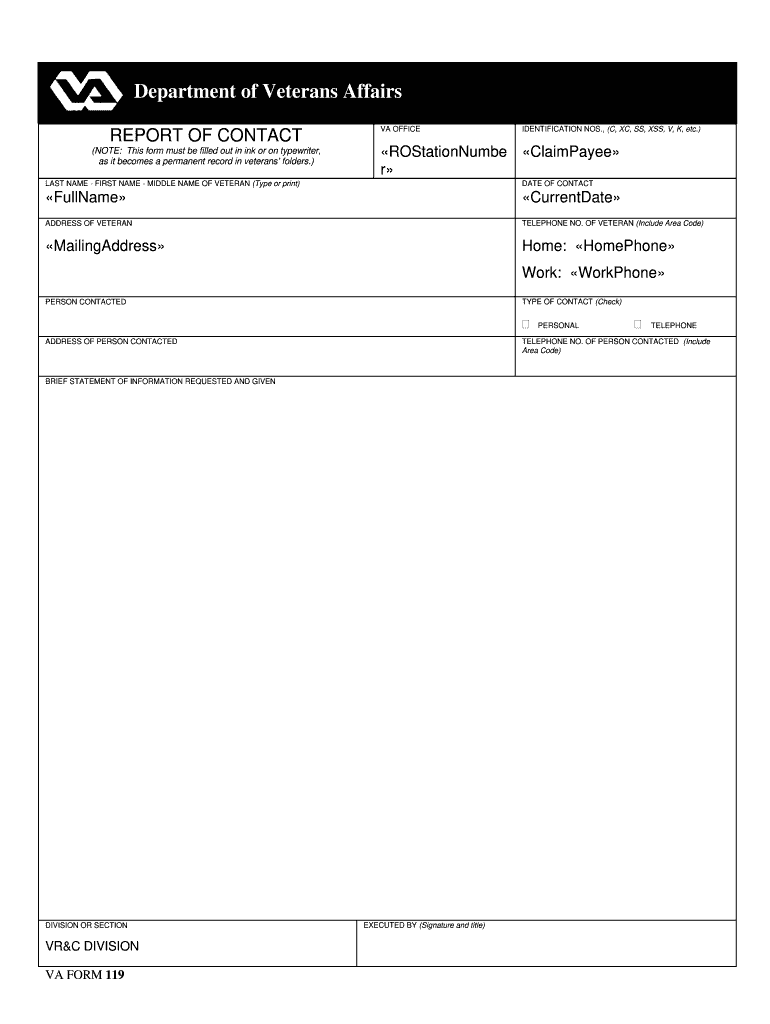 VAF 119 REPORT of CONTACT DOC Probate Forms