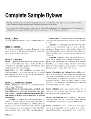 Sample of Bylaws for an Association  Form
