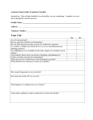 Assisted Living Checklist Aarp  Form