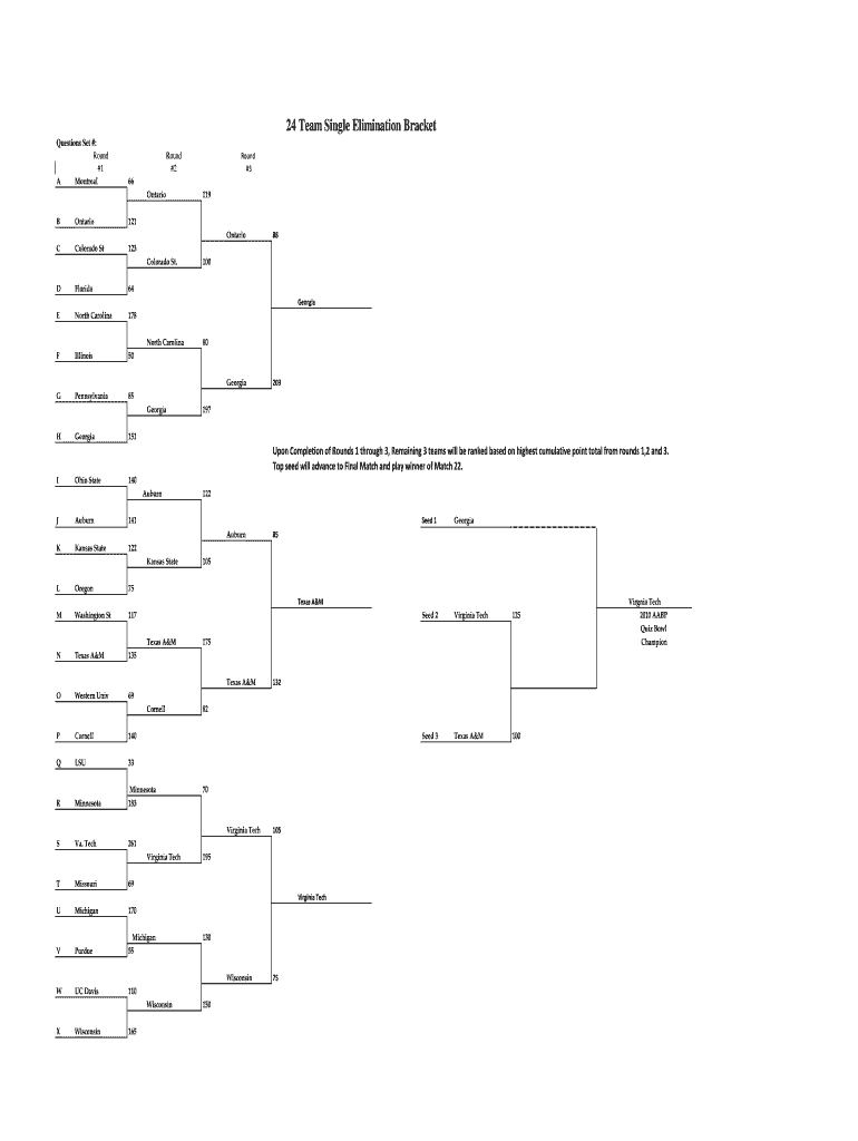 24 Team Single Elimination Bracket Fillable  Form