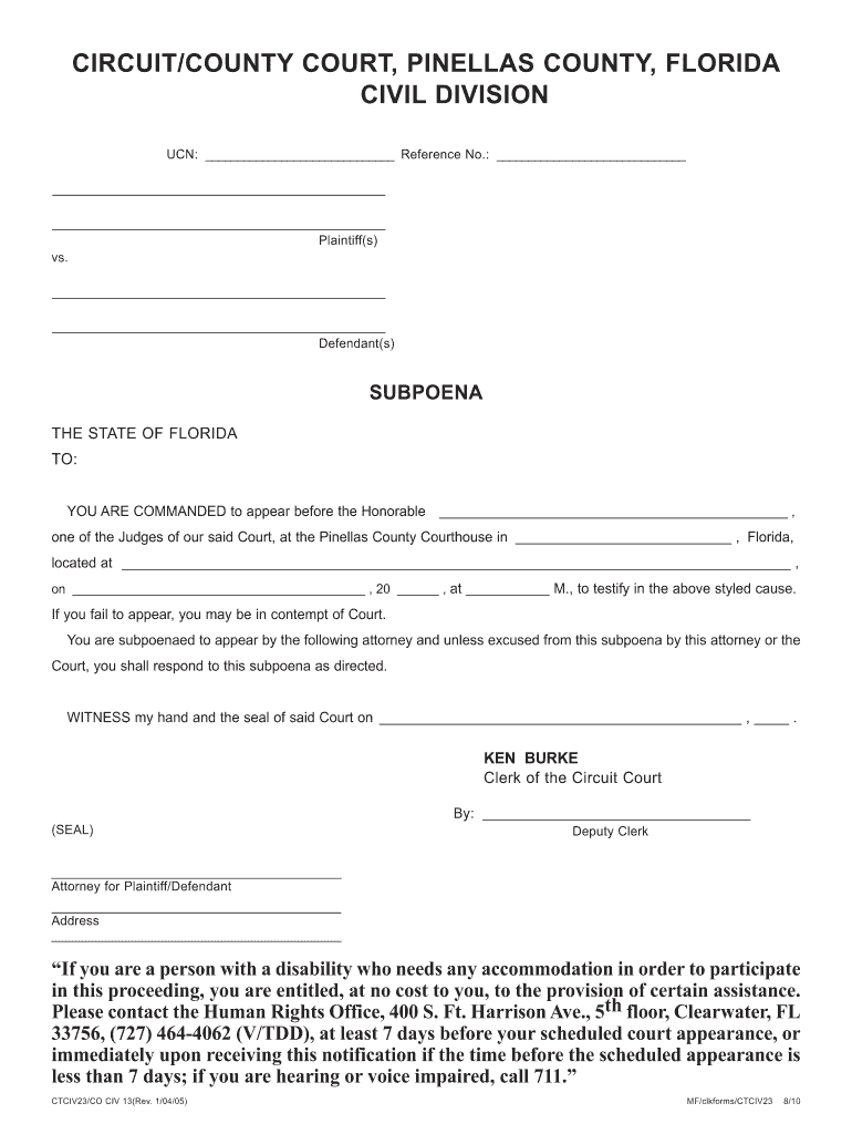  Subpoena Pinellas County 2005-2024